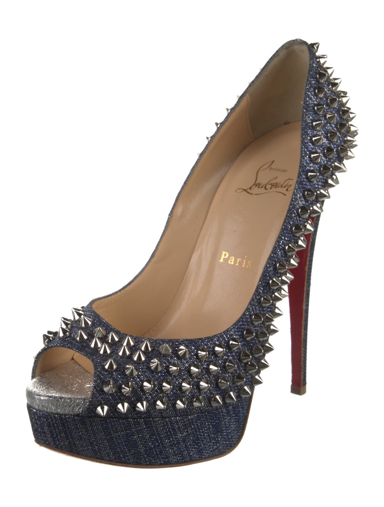 Christian Louboutin Spike Accents Denim Pumps