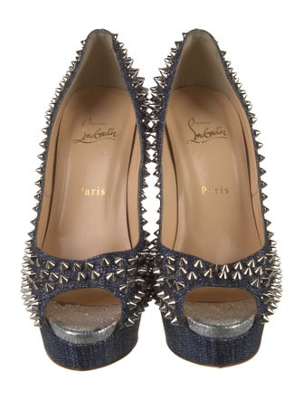 Christian Louboutin Spike Accents Denim Pumps