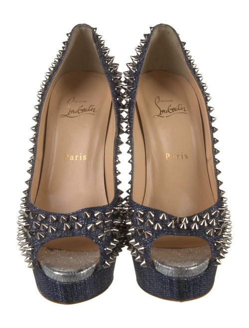 Christian Louboutin Spike Accents Denim Pumps