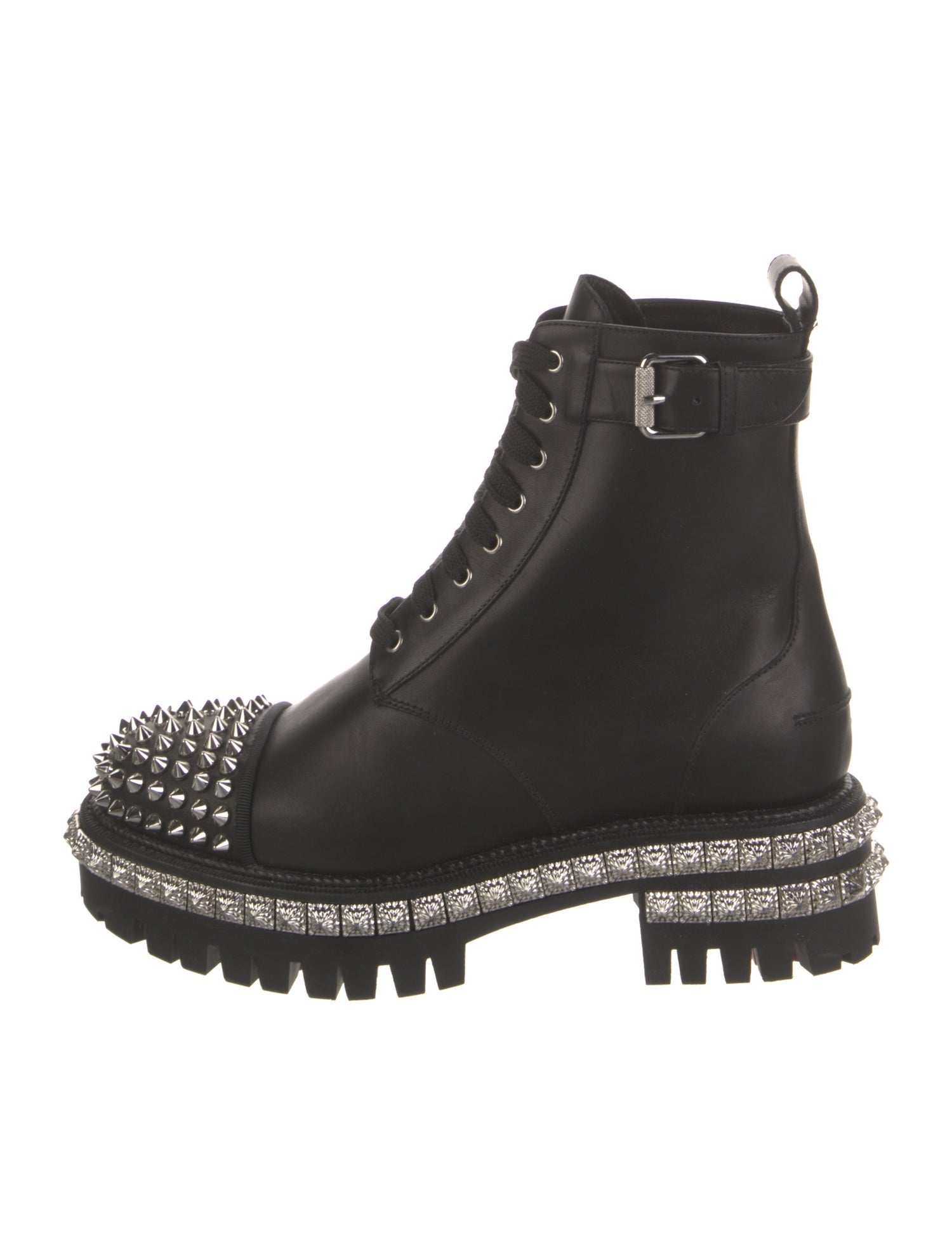 Christian Louboutin Spike Accents Leather Combat Boots