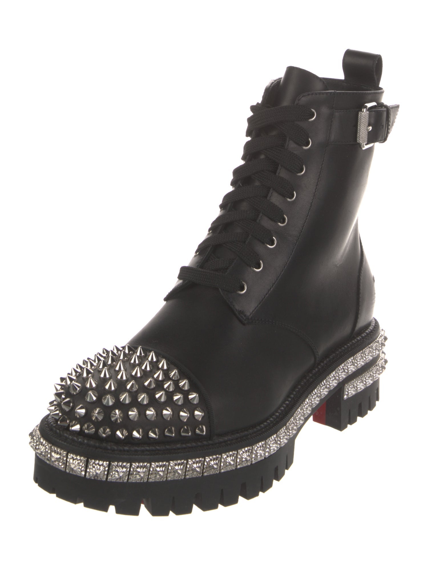 Christian Louboutin Spike Accents Leather Combat Boots
