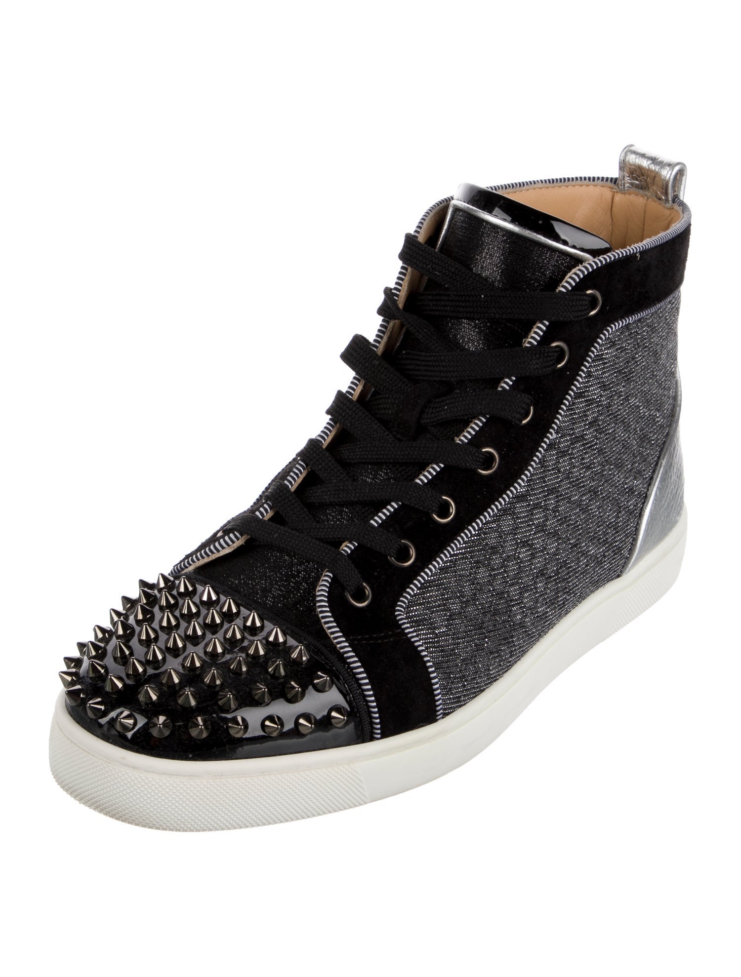 Christian Louboutin Spike Accents Colorblock Pattern Sneakers