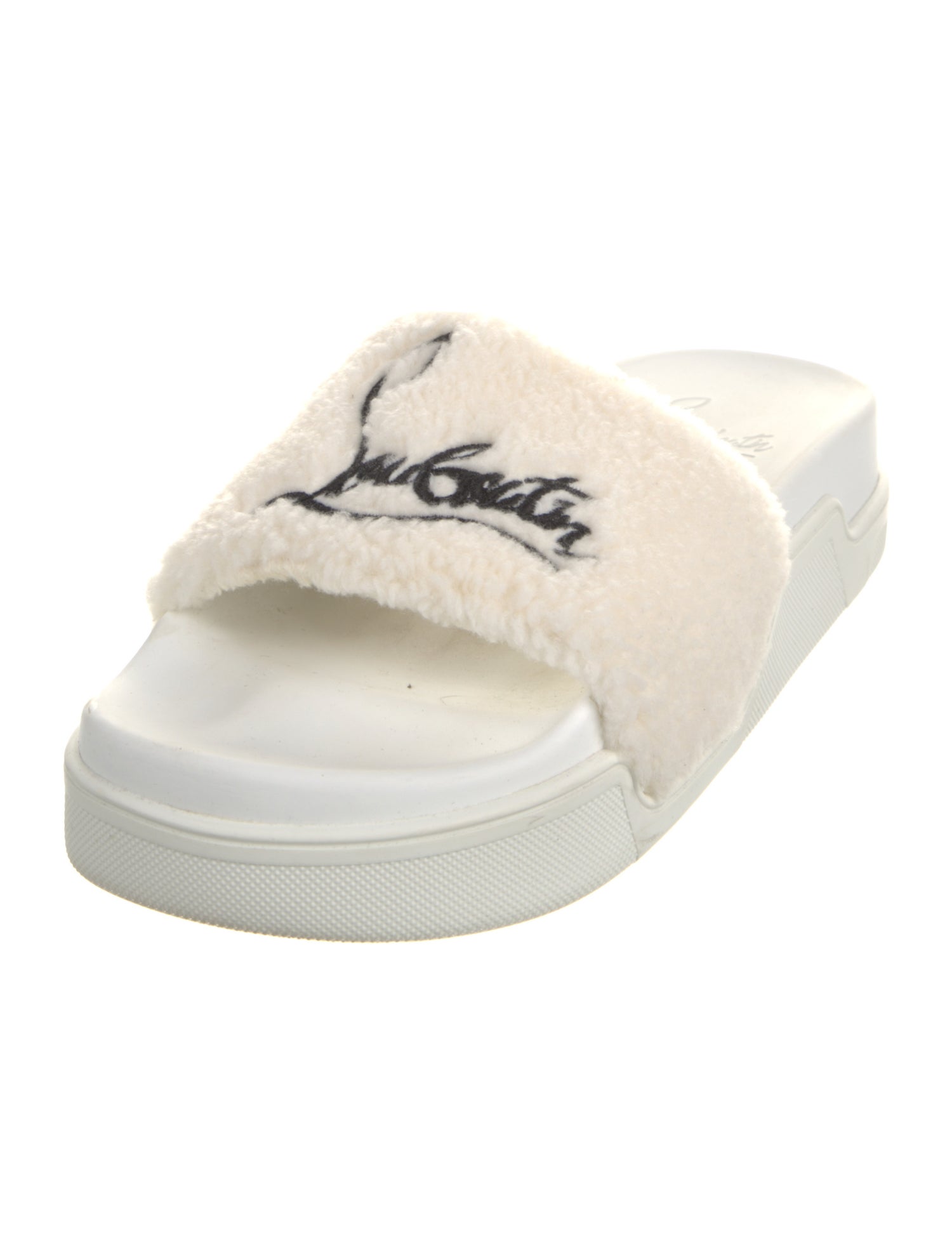 Christian Louboutin Shearling Graphic Print Slides