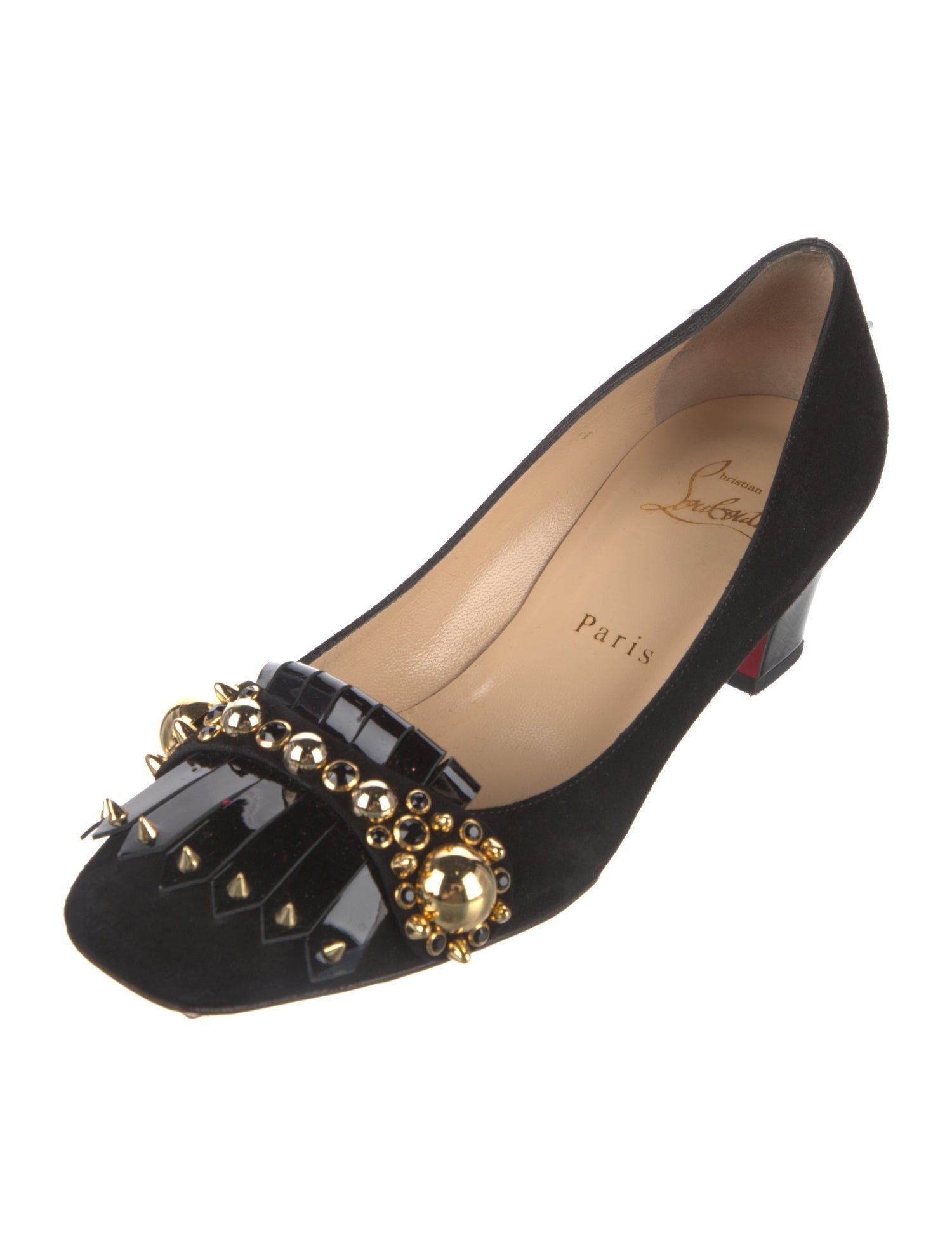 Christian Louboutin Spike Accents Suede Pumps