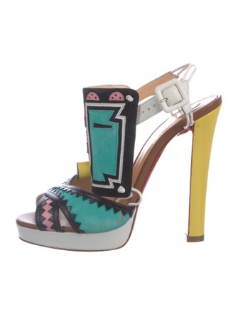Christian Louboutin Leather Printed T-Strap Sandals