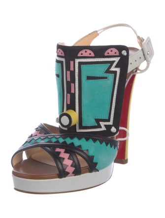 Christian Louboutin Leather Printed T-Strap Sandals