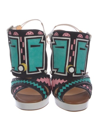 Christian Louboutin Leather Printed T-Strap Sandals