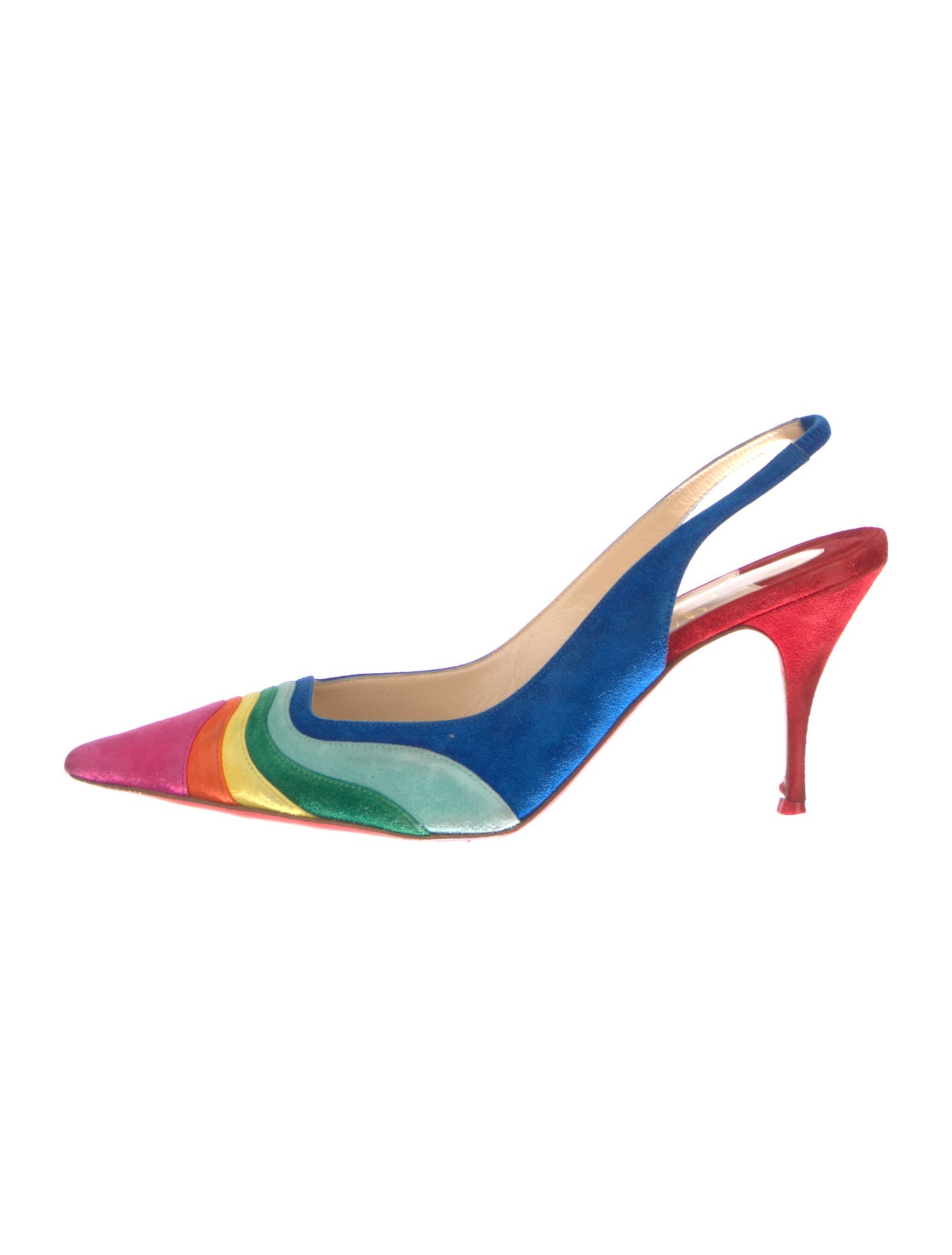 Christian Louboutin Suede Colorblock Pattern Slingback Pumps