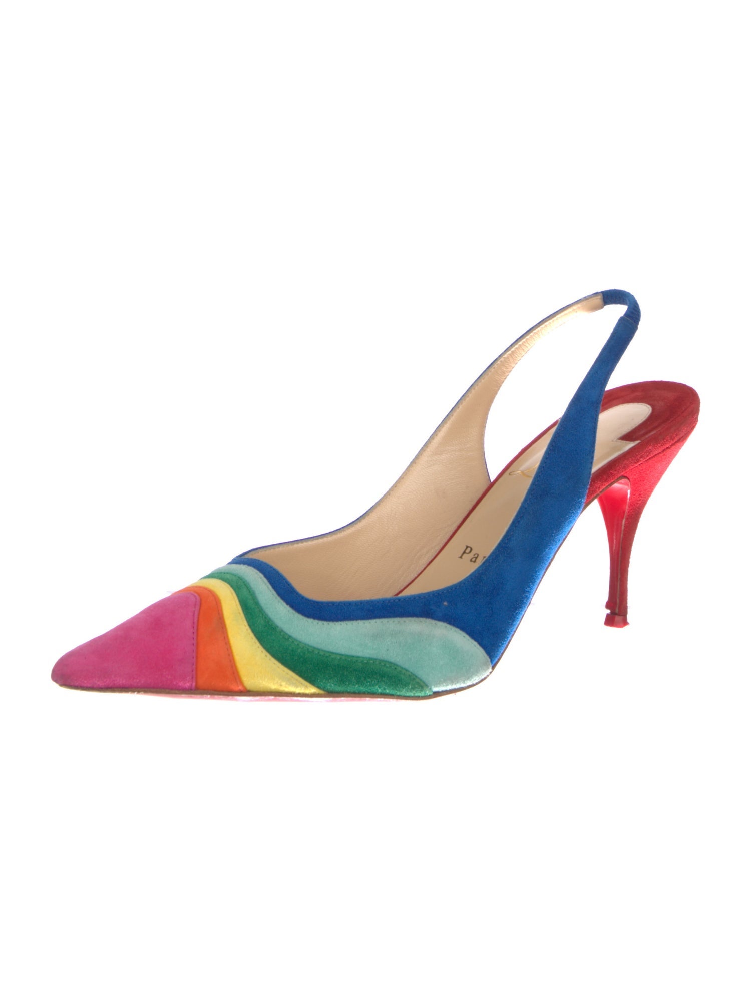Christian Louboutin Suede Colorblock Pattern Slingback Pumps