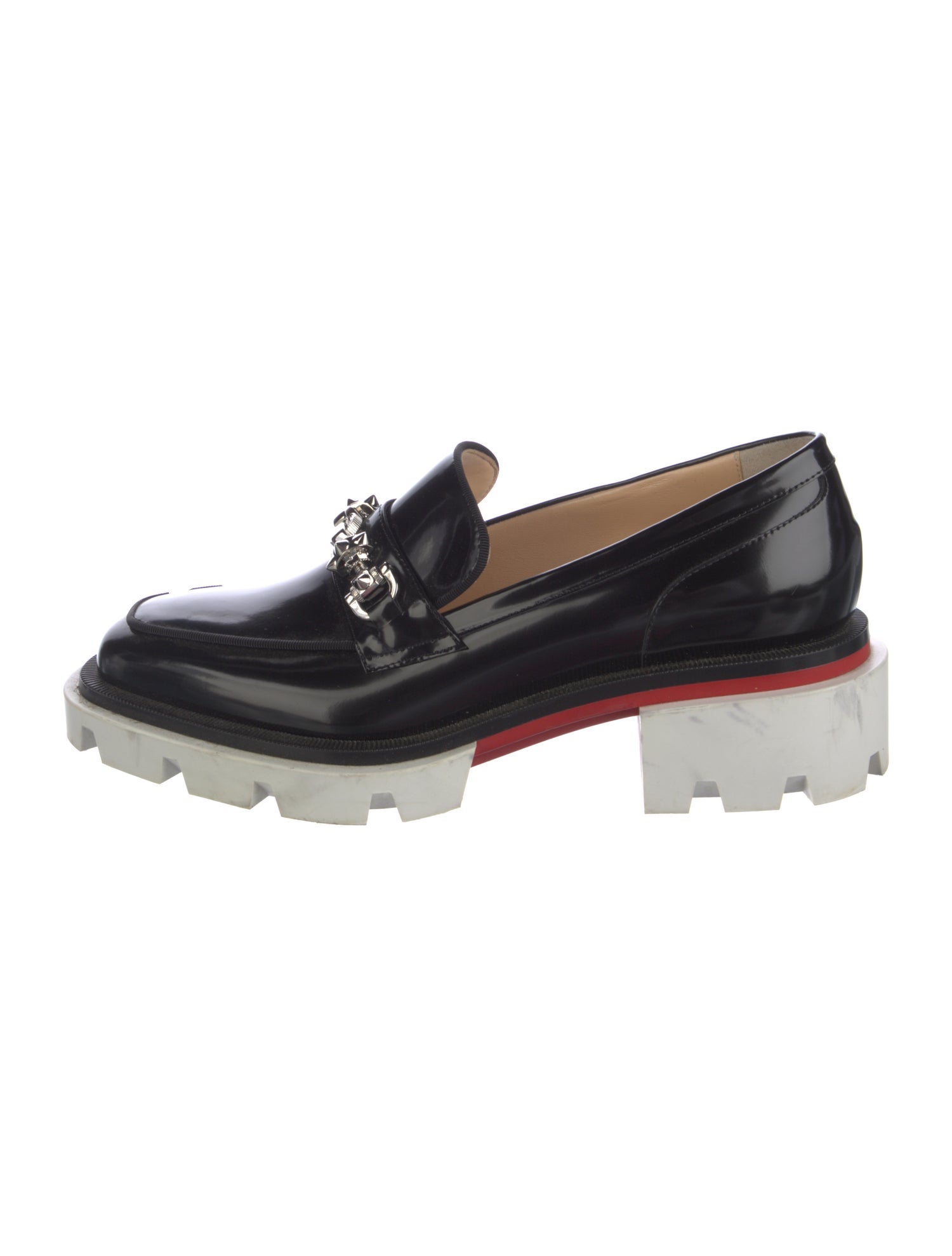 Christian Louboutin Patent Leather Chain-Link Accents Loafers