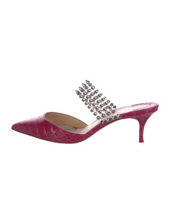Christian Louboutin Spike Accents Embossed Leather Mules
