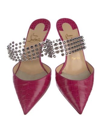 Christian Louboutin Spike Accents Embossed Leather Mules