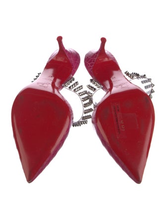 Christian Louboutin Spike Accents Embossed Leather Mules