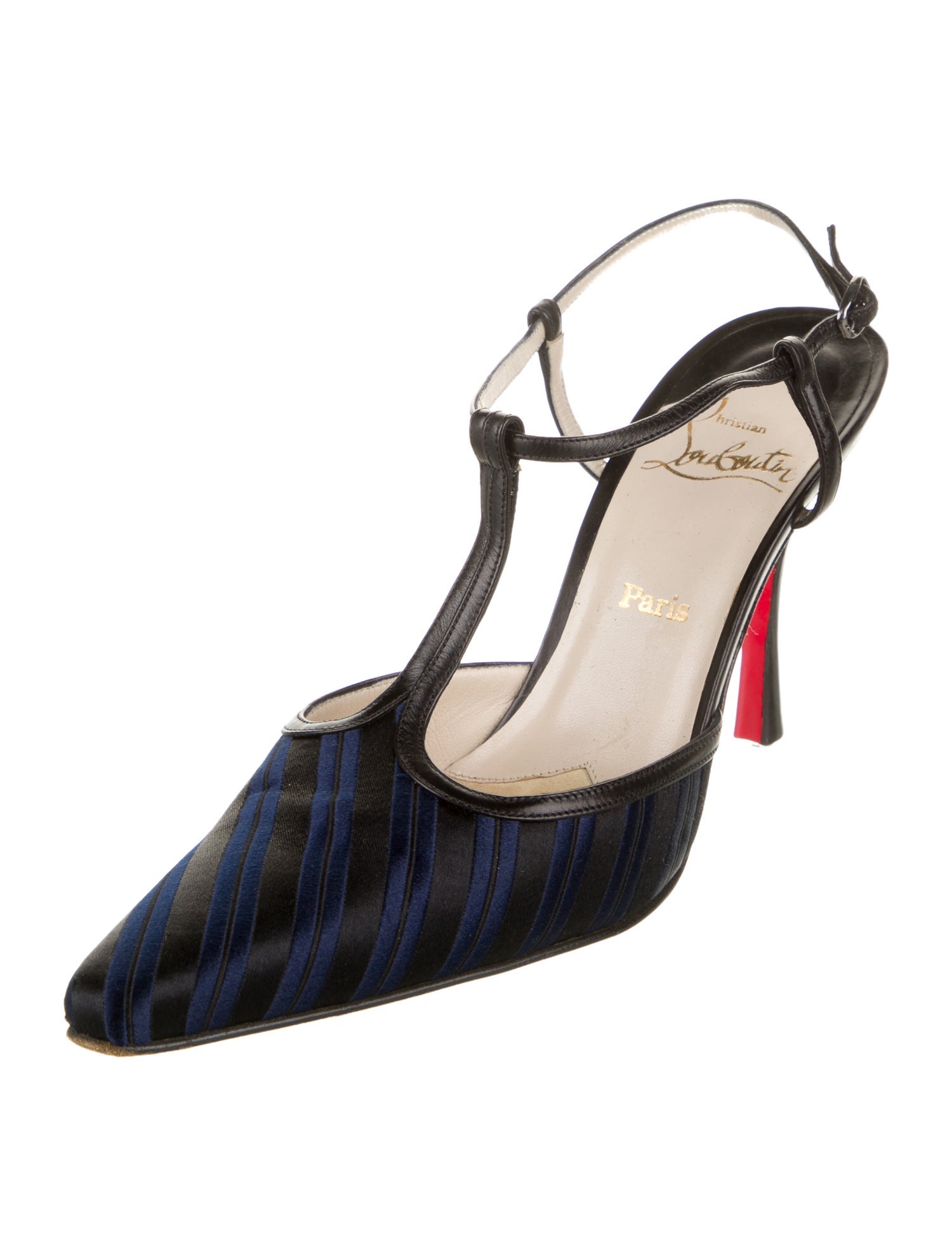 Christian Louboutin Satin Striped T-Strap Pumps