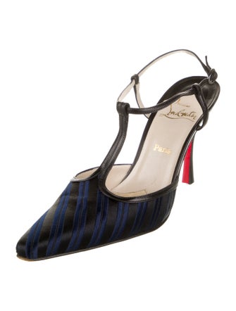 Christian Louboutin Satin Striped T-Strap Pumps