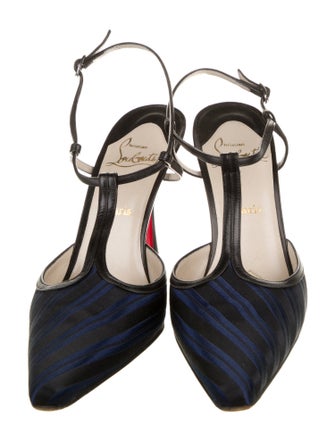 Christian Louboutin Satin Striped T-Strap Pumps