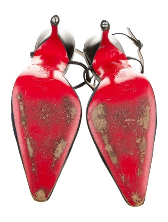 Christian Louboutin Satin Striped T-Strap Pumps