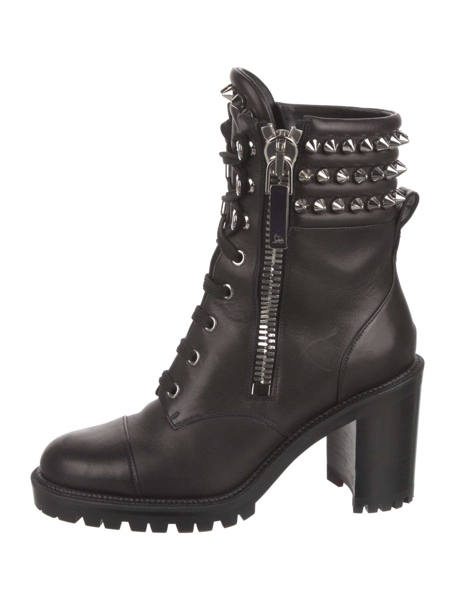 Christian Louboutin Spike Accents Leather Combat Boots