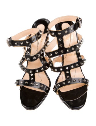 Christian Louboutin Spike Accents Leather T-Strap Sandals