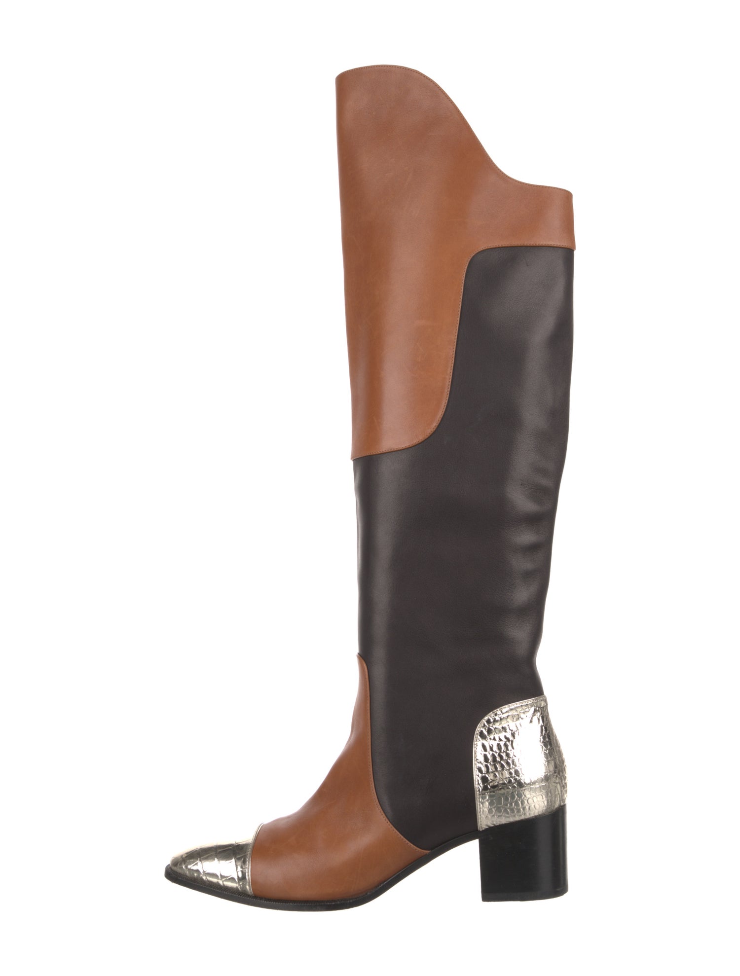 Christian Louboutin Leather Colorblock Pattern Riding Boots