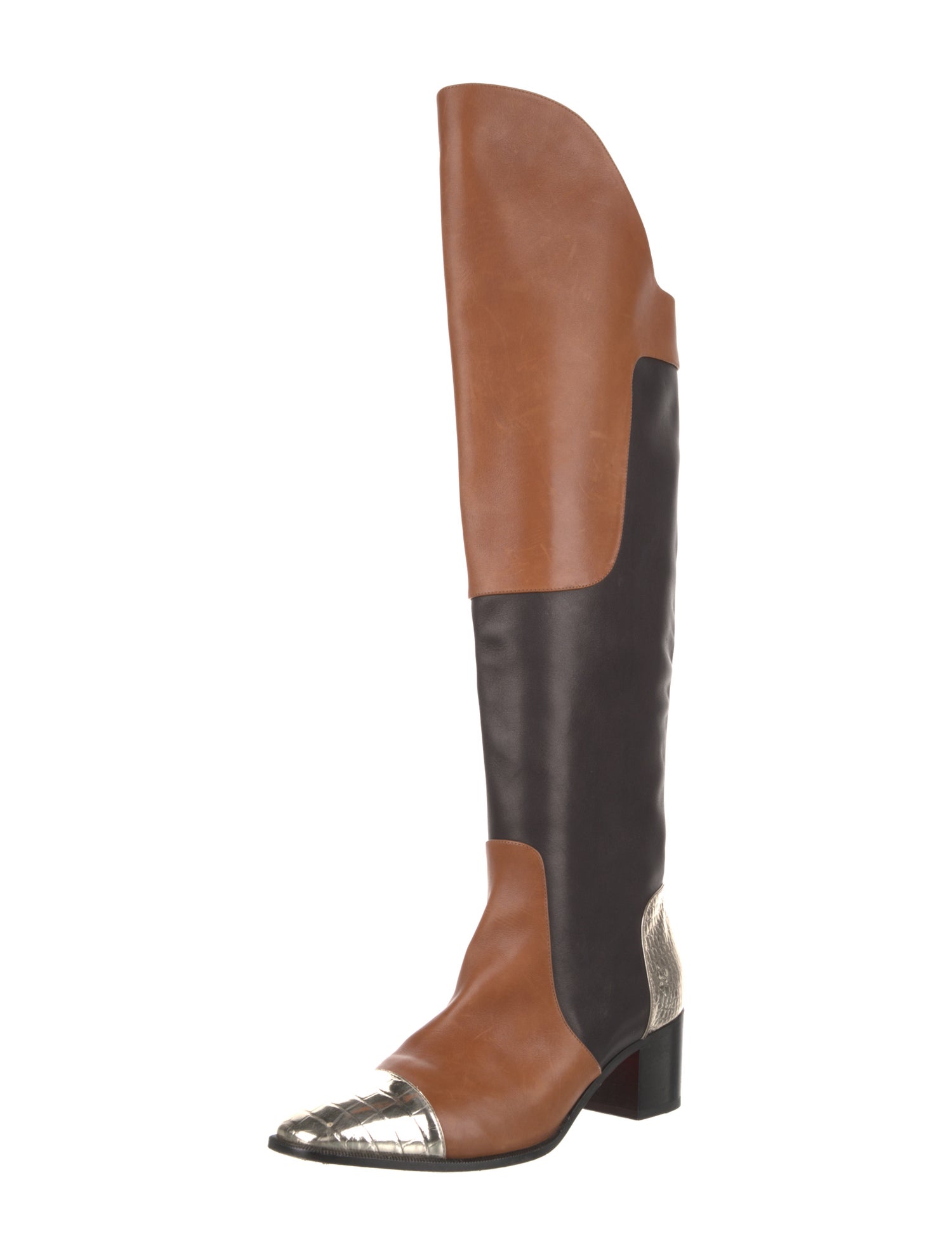 Christian Louboutin Leather Colorblock Pattern Riding Boots