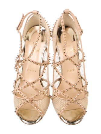 Christian Louboutin Spike Accents Leather T-Strap Pumps