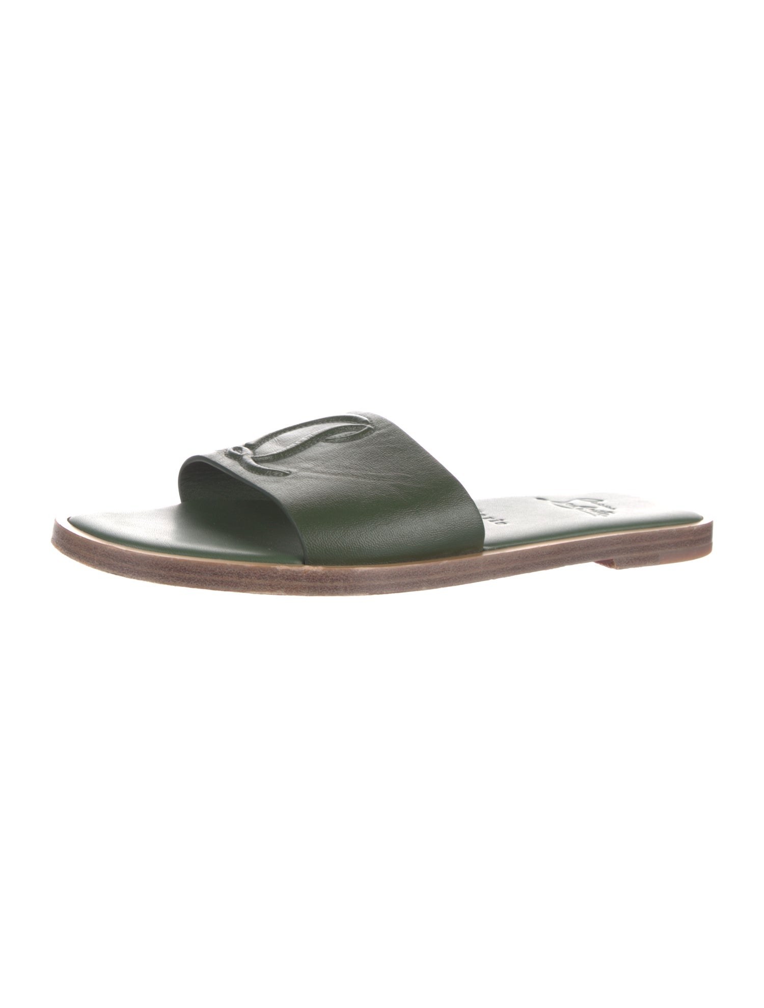 Christian Louboutin Leather Embroidered Accent Slides