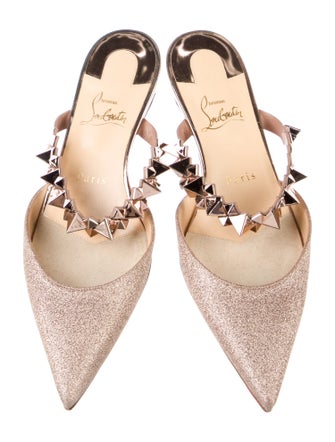 Christian Louboutin Spike Accents Glitter Mules