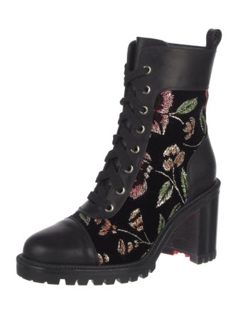 Christian Louboutin Spike Accents Velvet Combat Boots