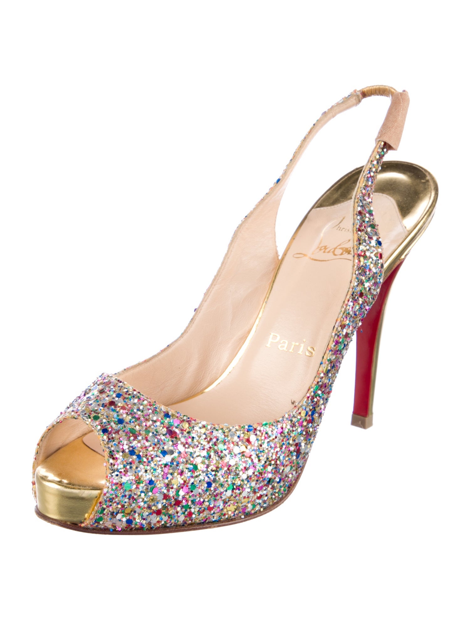 Christian Louboutin Glitter Glitter Accents Slingback Pumps