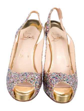 Christian Louboutin Glitter Glitter Accents Slingback Pumps