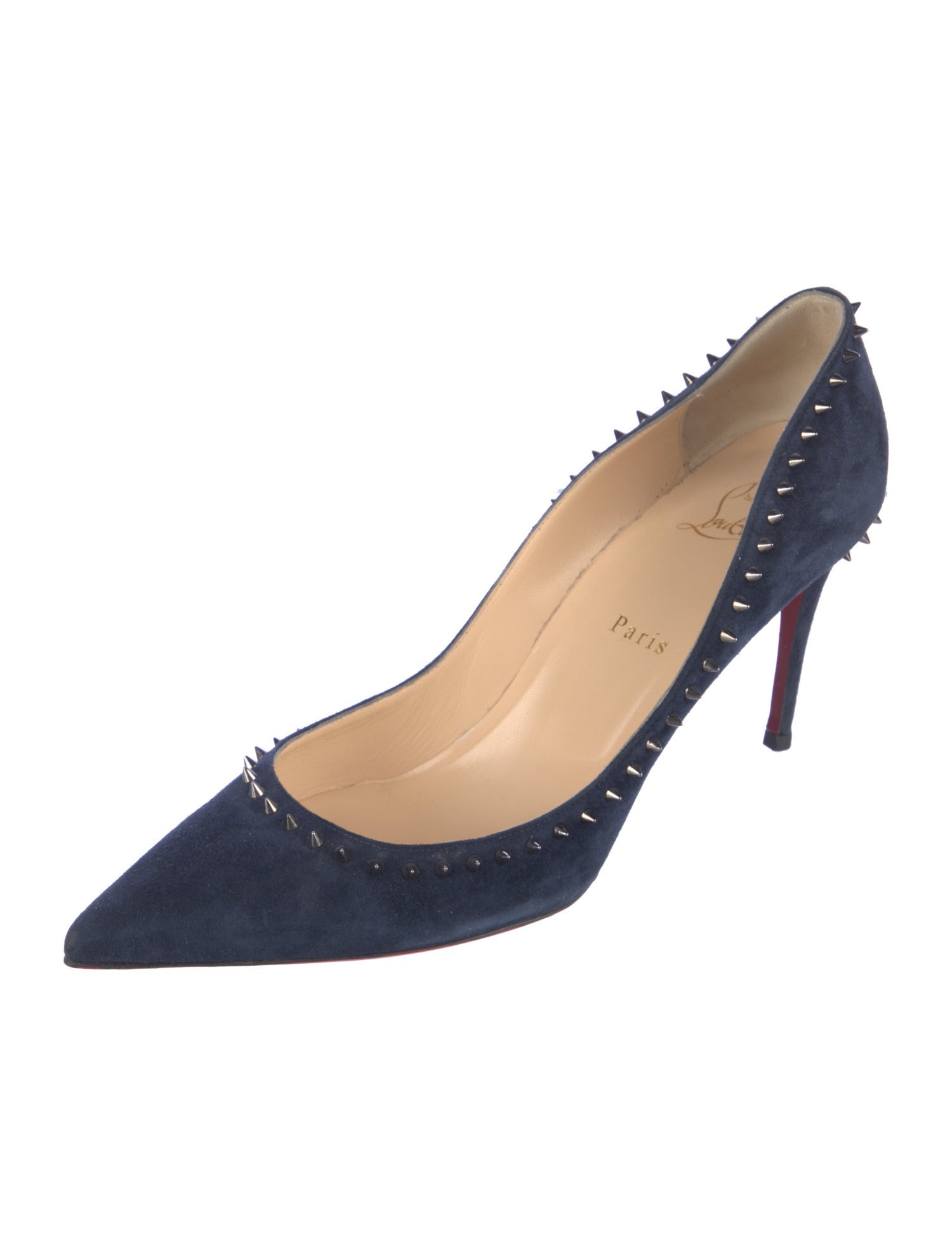 Christian Louboutin Spike Accents Suede Pumps