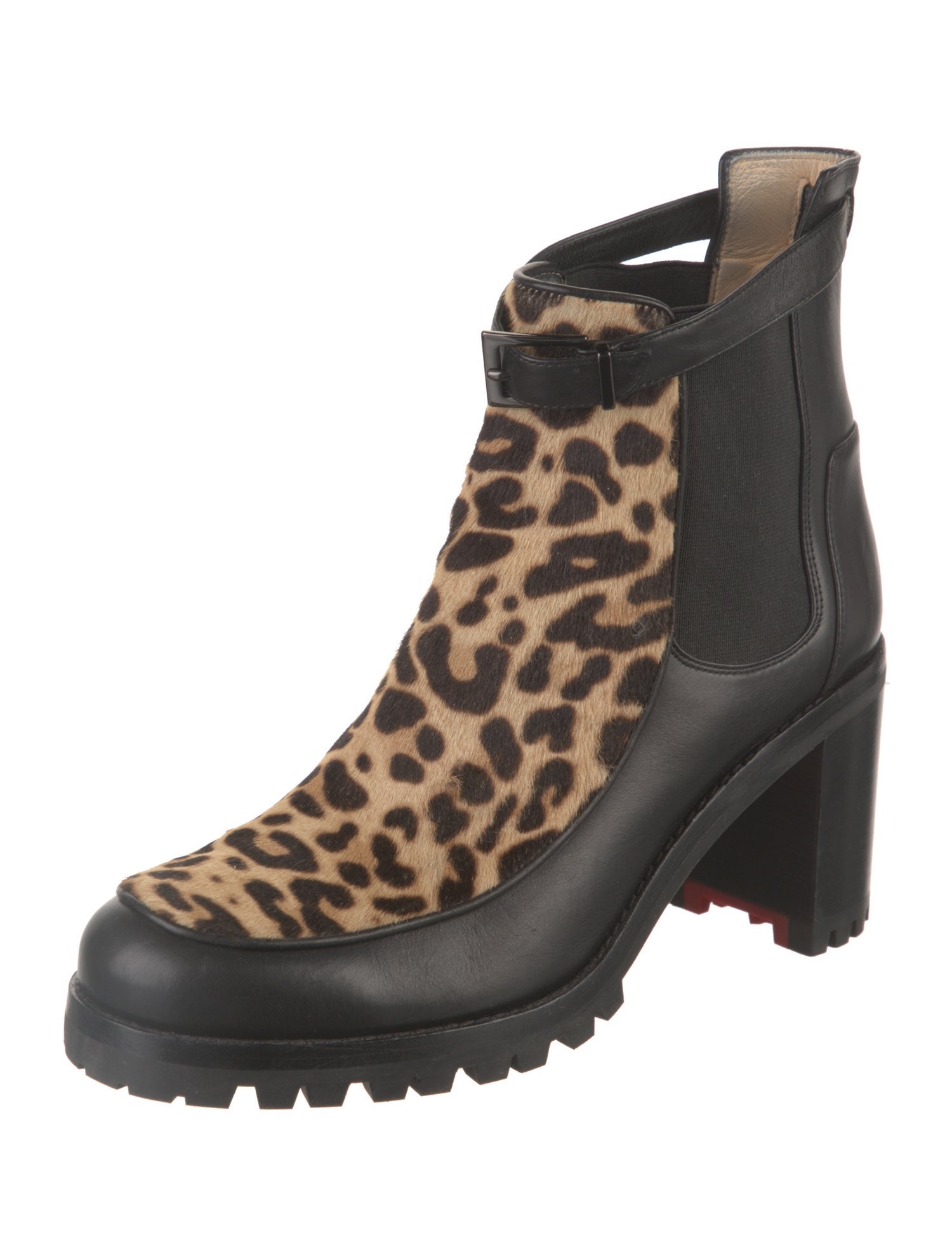 Christian Louboutin Leather Animal Print Combat Boots