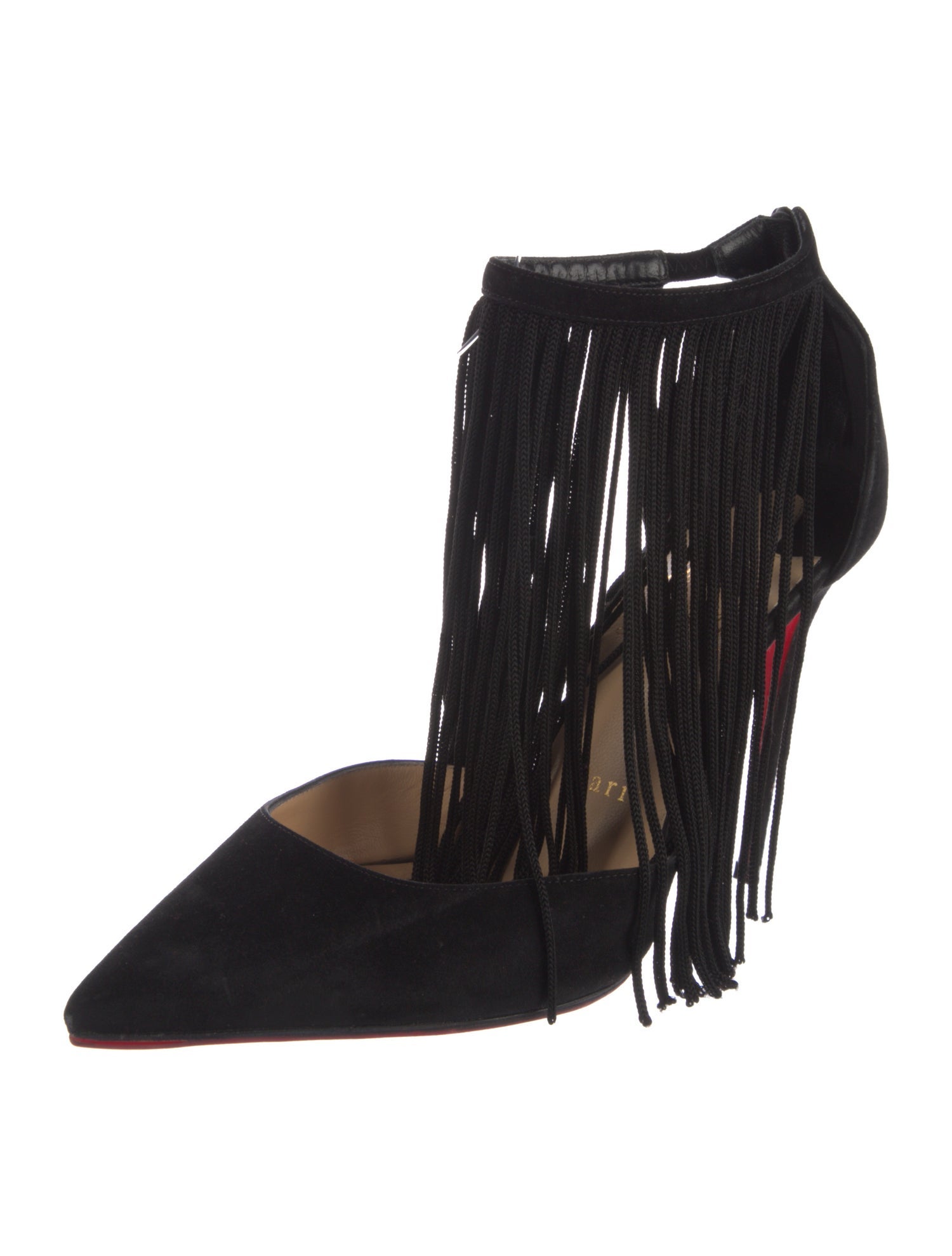 Christian Louboutin Suede Fringe Trim Accent Pumps