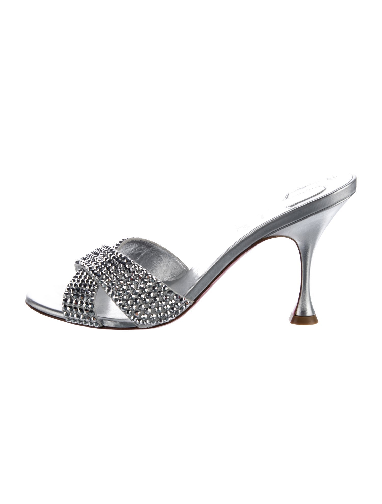 Christian Louboutin Leather Crystal Embellishments Slides