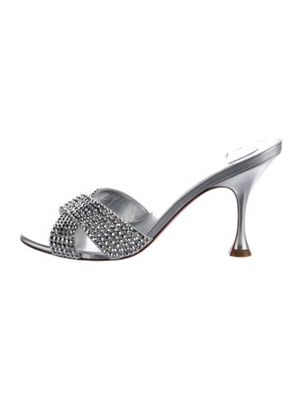 Christian Louboutin Leather Crystal Embellishments Slides