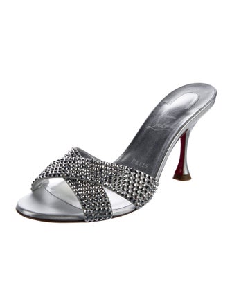 Christian Louboutin Leather Crystal Embellishments Slides