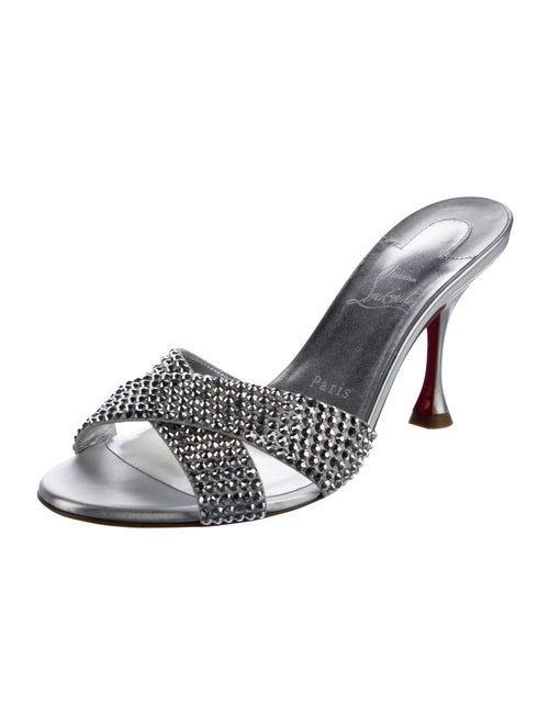 Christian Louboutin Leather Crystal Embellishments Slides