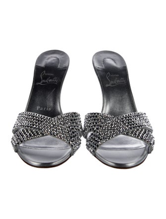 Christian Louboutin Leather Crystal Embellishments Slides