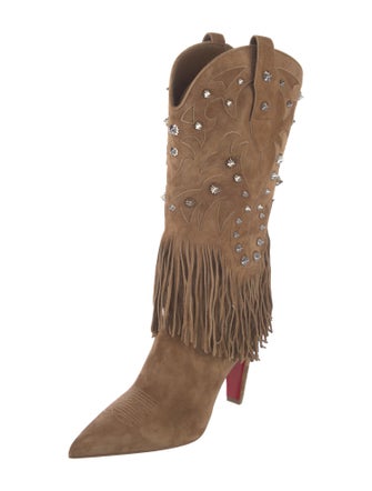 Christian Louboutin Suede Studded Accents Western Boots
