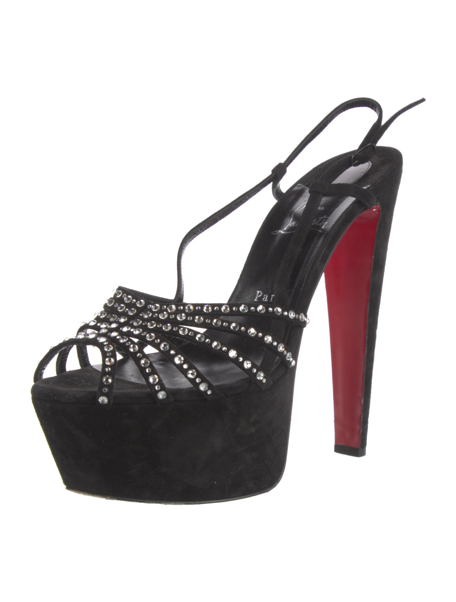 Christian Louboutin Suede Crystal Embellishments T-Strap Pumps