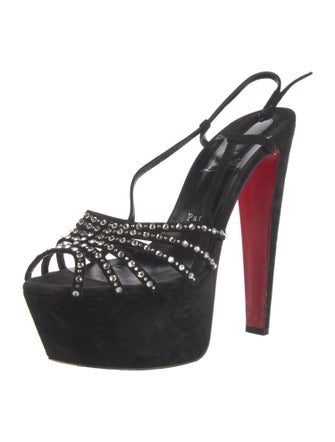 Christian Louboutin Suede Crystal Embellishments T-Strap Pumps