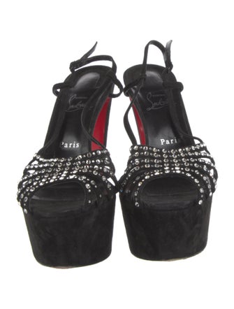 Christian Louboutin Suede Crystal Embellishments T-Strap Pumps