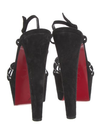 Christian Louboutin Suede Crystal Embellishments T-Strap Pumps