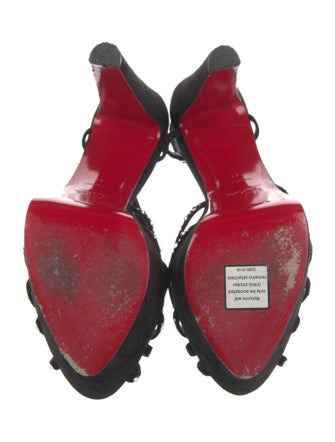 Christian Louboutin Suede Crystal Embellishments T-Strap Pumps