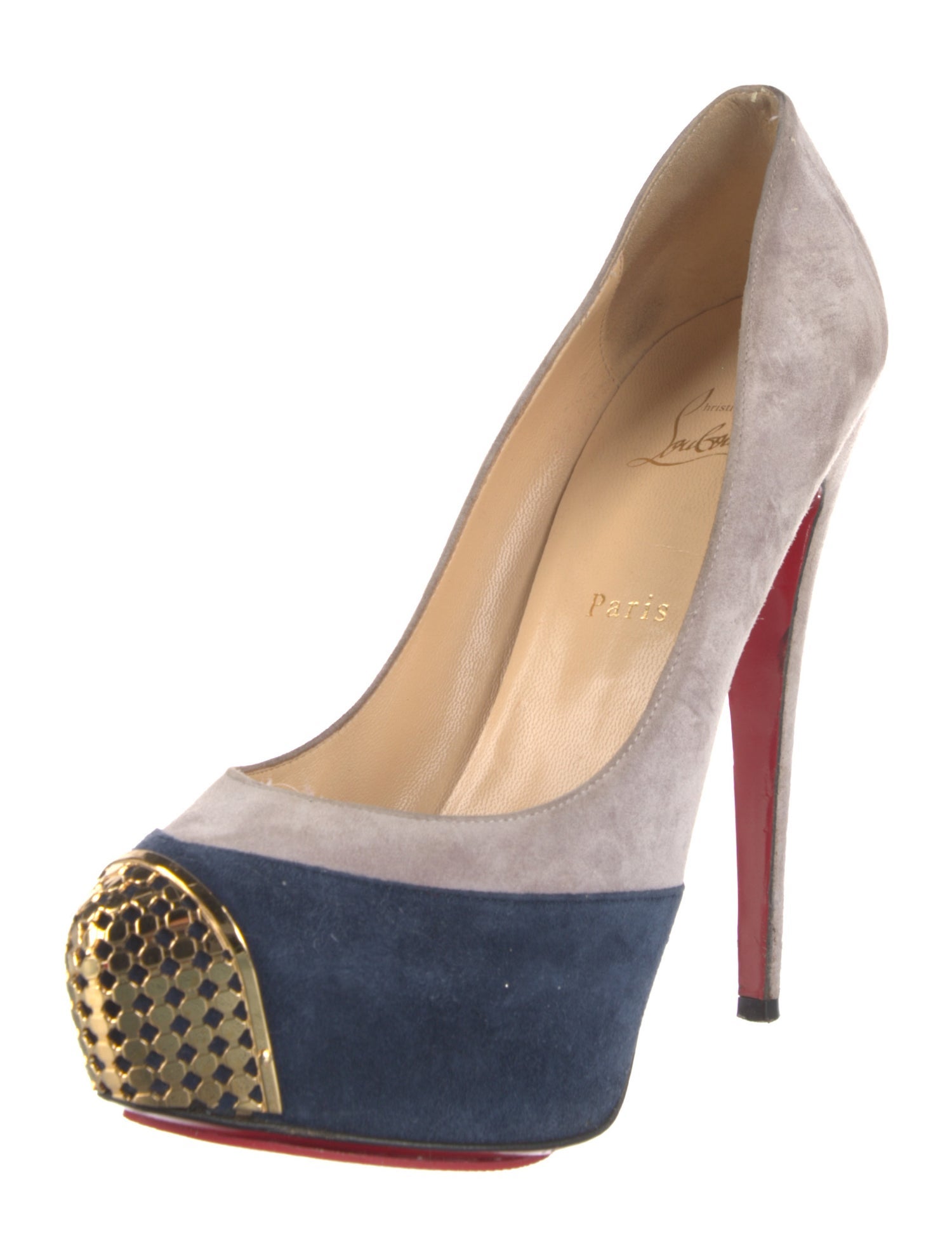 Christian Louboutin Suede Colorblock Pattern Pumps