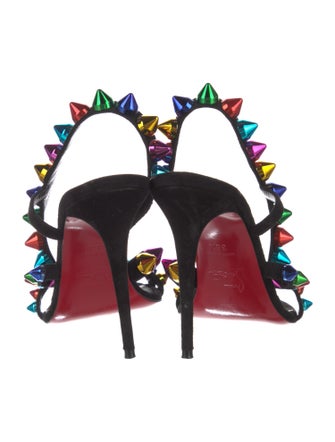 Christian Louboutin Spike Accents Suede Slingback Sandals