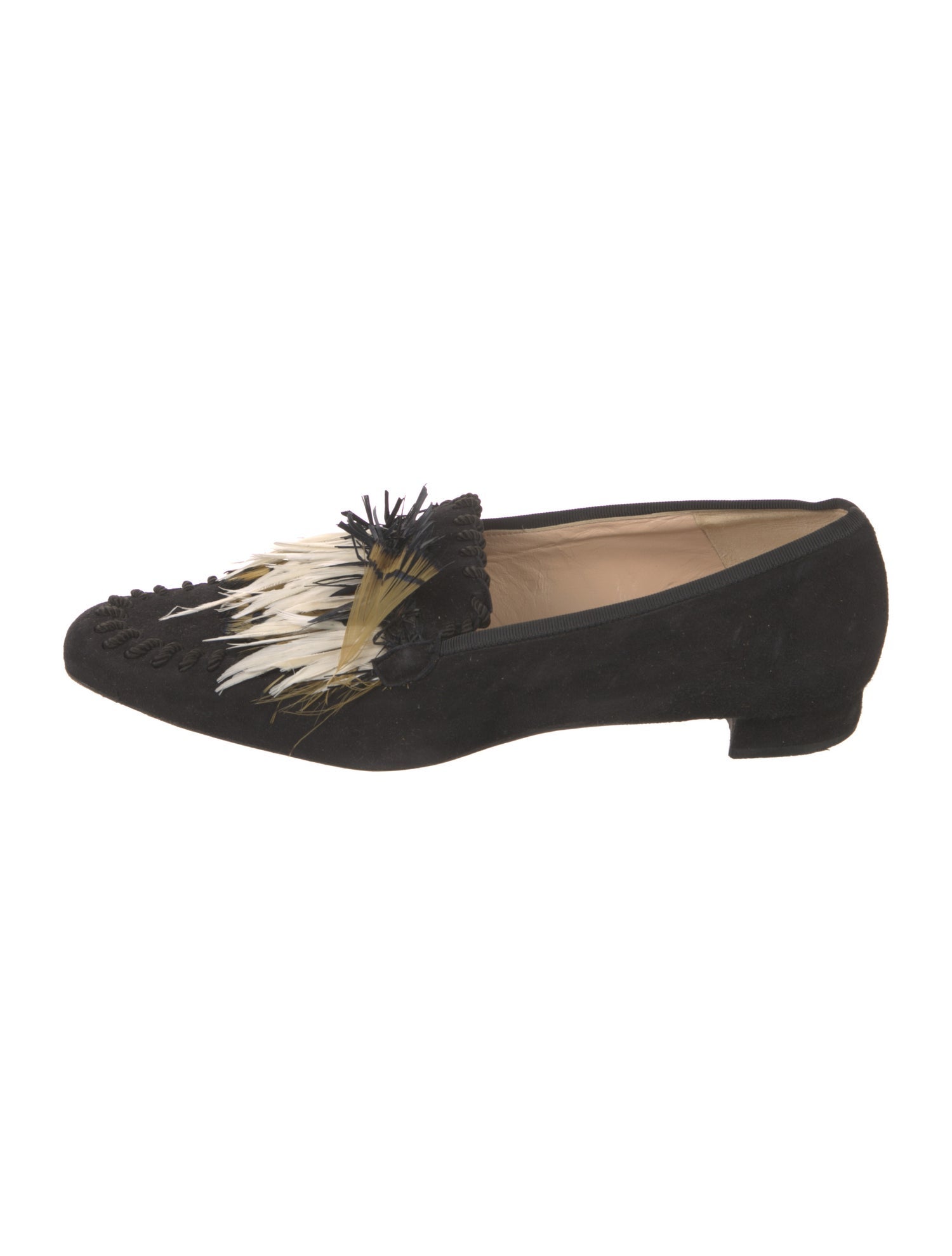 Christian Louboutin Suede Feather Trim Loafers
