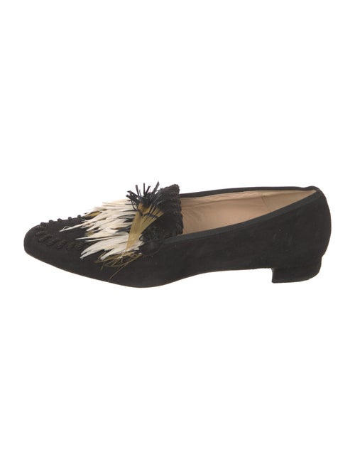 Christian Louboutin Suede Feather Trim Loafers
