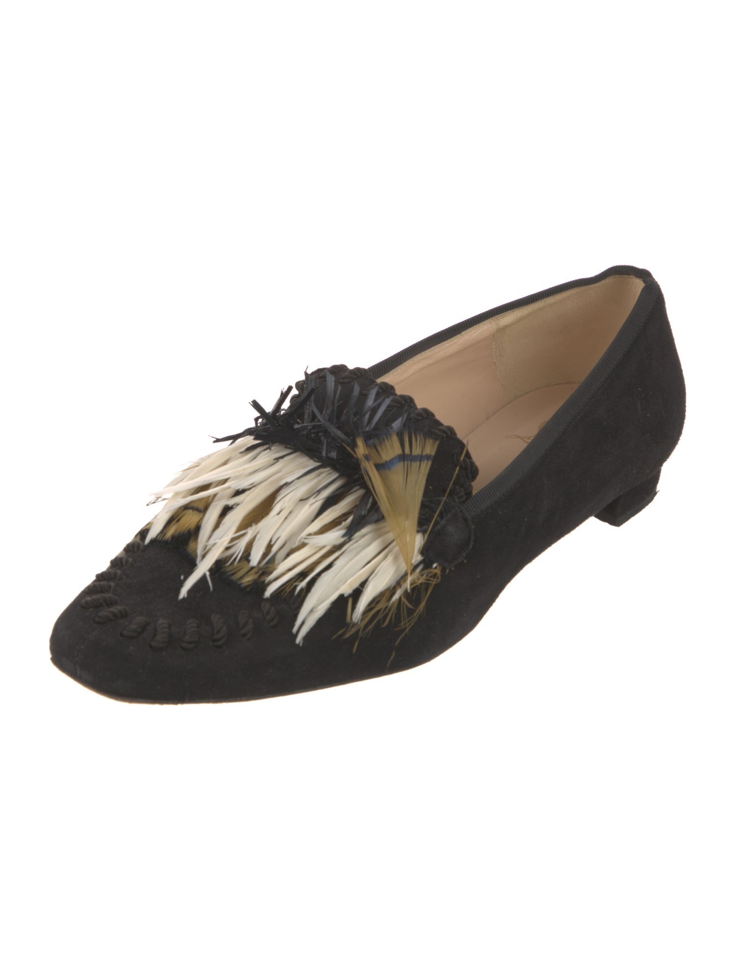 Christian Louboutin Suede Feather Trim Loafers
